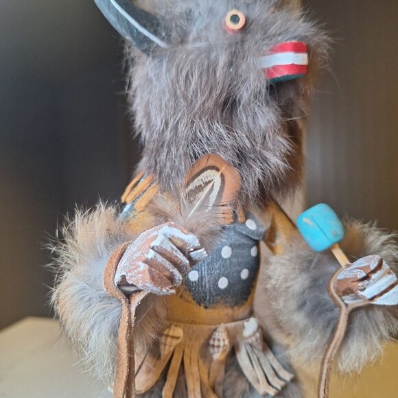 Kachina Doll Buffalo Mask RB Vintage Native Folk Art Indian Fur Wood 12 Inch - Picture 13 of 13